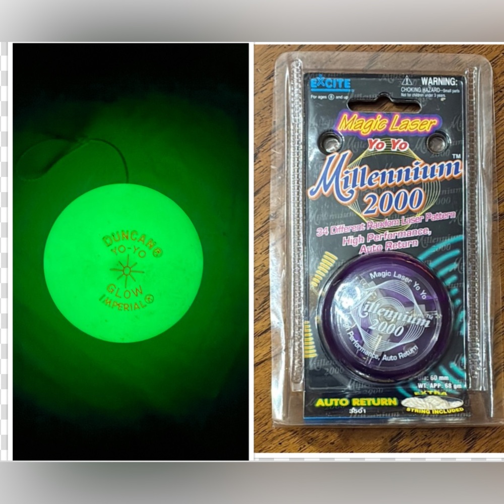 Vintage Classic set of Magic Laser Millennium 2000 & Duncan Glow Yo-Yos